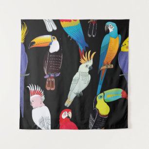 Tapiz Hermosas aves tropicales de loro exótico. vintage