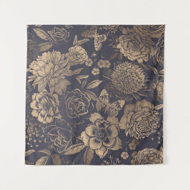 Tapiz Hermosas flores peonías, rosas y mariposas.  (Anverso)