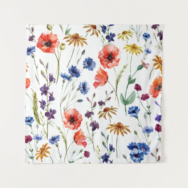 Tapiz Hermosas flores silvestres, acuarelas, amapola, fl (Anverso)