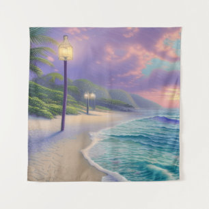 Tapiz Hermosas olas de océano playero nubes nocturnas