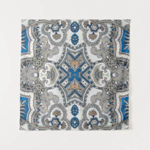 Tapiz Hermoso blanco y azul arabesco, patrón islámico