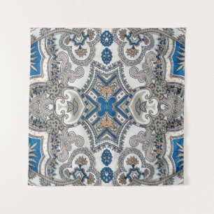 Tapiz Hermoso blanco y azul arabesco, patrón islámico