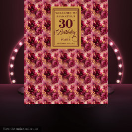 Tapiz Hermoso Burgundy Rubor Gold Boho 30 cumpleaños