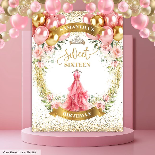 Tapiz Hermoso dulce dieciséis Rosas de vestidos de Rubor (Beautiful Sweet Sixteen Backdrop Blush Dress Roses)