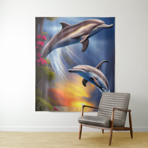 Tapiz Hermoso dúo de delfines en el paraíso