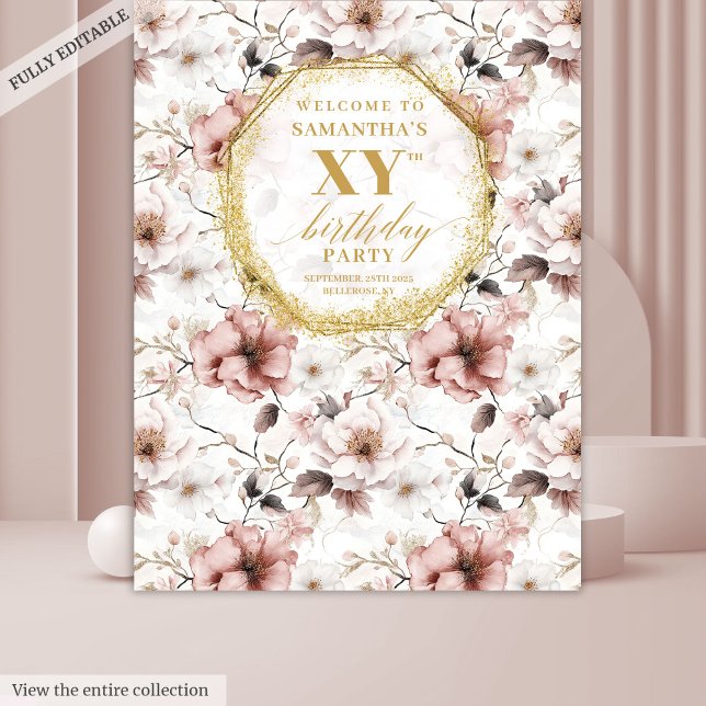 Tapiz Hermoso fondo de foto de cumpleaños de oro de marf (Beautiful blush ivory gold birthday photo backdrop)