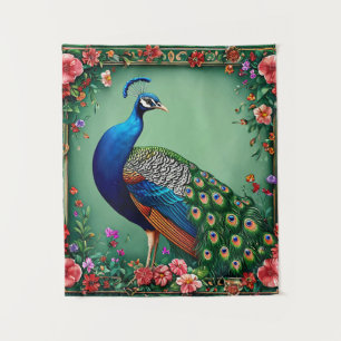 Tapiz Hermoso fondo floral de pavo real