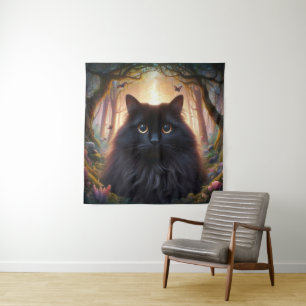 Tapiz Hermoso Gato Negro Fluffy con Ojos de Oro