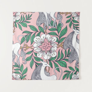 Tapiz Hermoso mar de unicornio y ornamento floral circul