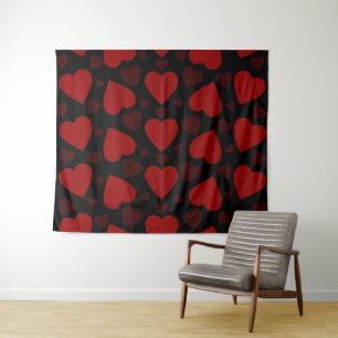 Tapiz Hermoso patrón de corazón rojo en negro