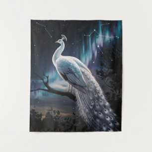Tapiz Hermoso Pavo Blanco Aurora Borealis Escenario