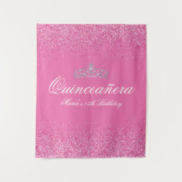 Tapiz Hermoso Purpurina Rosa Quinceanera