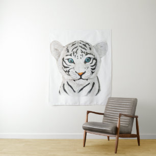 Tapiz Hermoso Tigre Blanco Con Ojos Azules