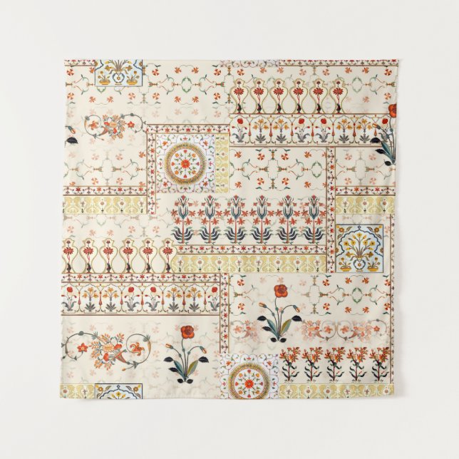 Tapiz Hermoso y sin igual floral mogol con paisajes étni (Anverso)