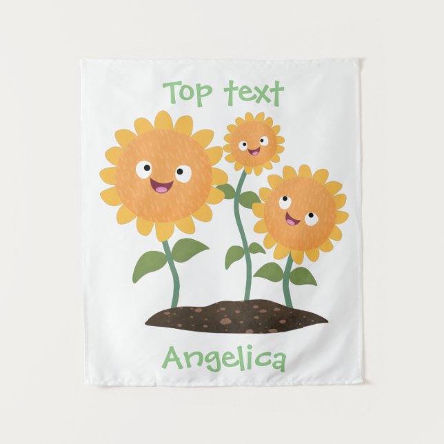 Tapiz Hermosos girasoles alegres sonrientes ilustracion  (Anverso)