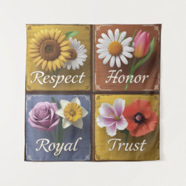 Tapiz Hermosos Rótulos de madera en 3D con floral ascend