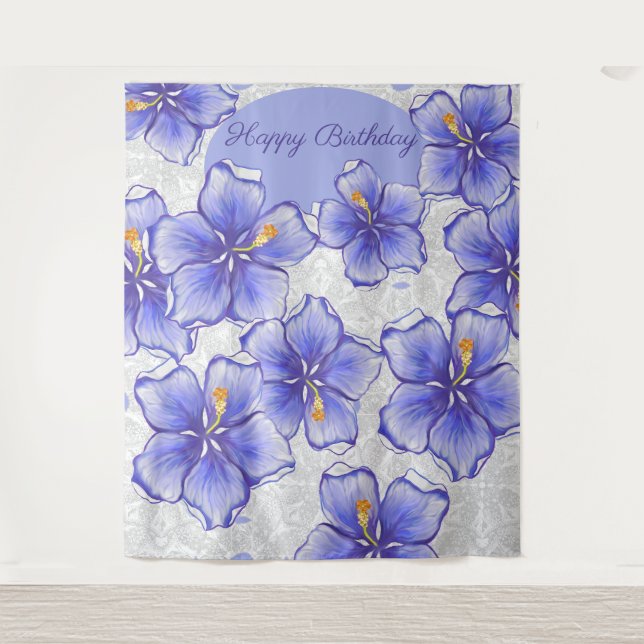 Tapiz Hibiscus & lace BLUE (Anverso)