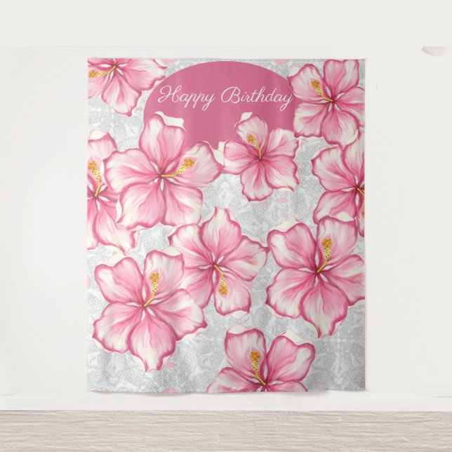 Tapiz Hibiscus & lace PINK (Anverso)