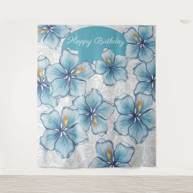 Tapiz Hibiscus & lace TURQUOISE (Anverso)