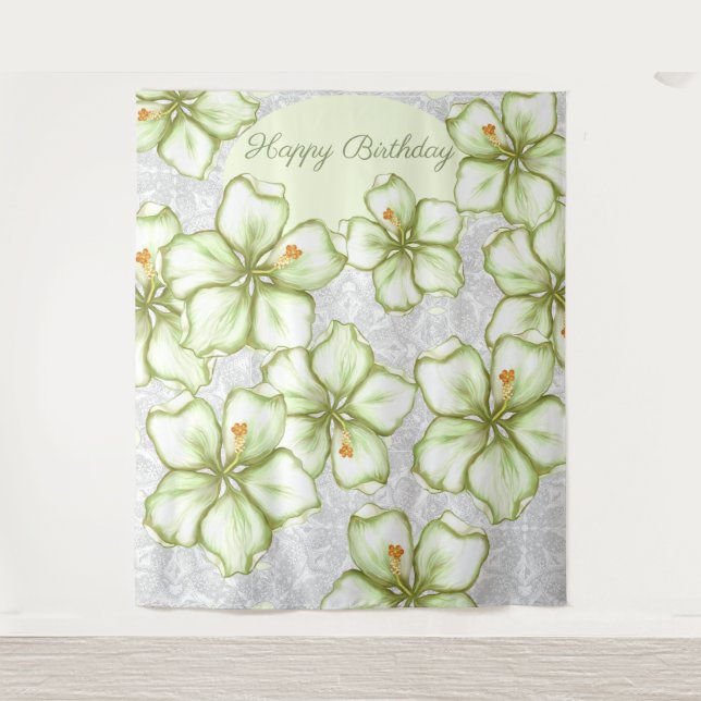 Tapiz Hibiscus & lace WHITE (Anverso)