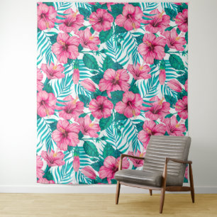 Tapiz Hibiscus y hojas de palmera