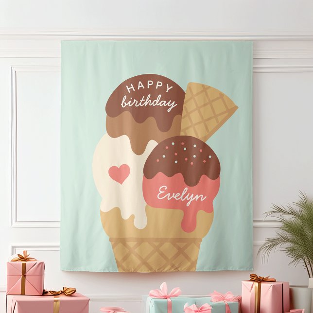 Tapiz Hielo Cream Sundae Fiesta de cumpleaños personaliz (Subido por el creador)