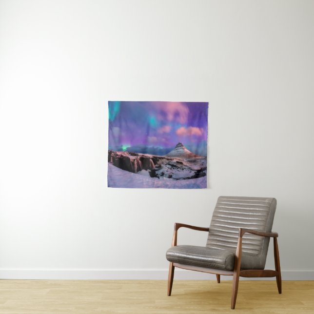 Tapiz Hielo y nieve | Luces boreales, Montaña Kirkjufall (In situ (horizontal))