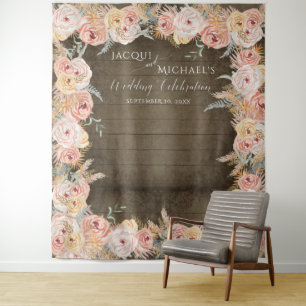Tapiz Hierba de Pampas Boho Floral Rubor Boda de Madera