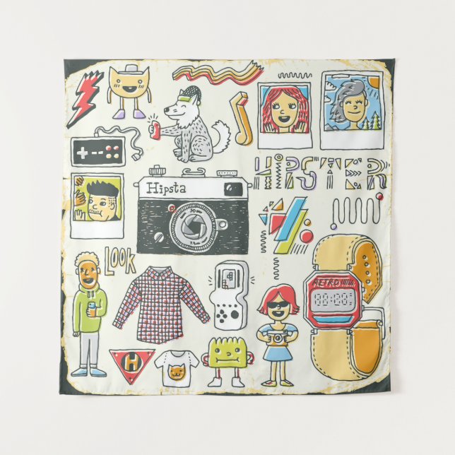 Tapiz Hipster swag: conjunto de doodles dibujado a mano (Anverso)