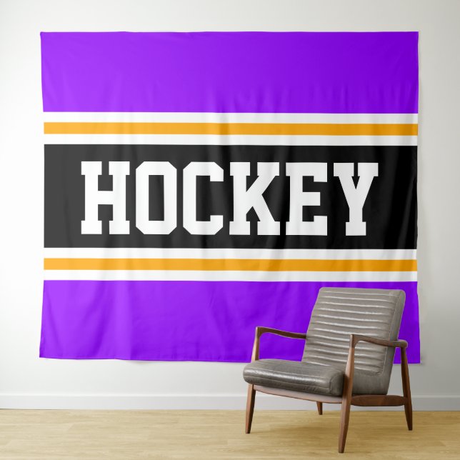 Tapiz HOCKEY Sporty Brillante Purple Black Yellow Strips (In situ (horizontal))