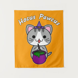Tapiz Hocus Pawcus - Gato de Pestaña Gris - Escritura en