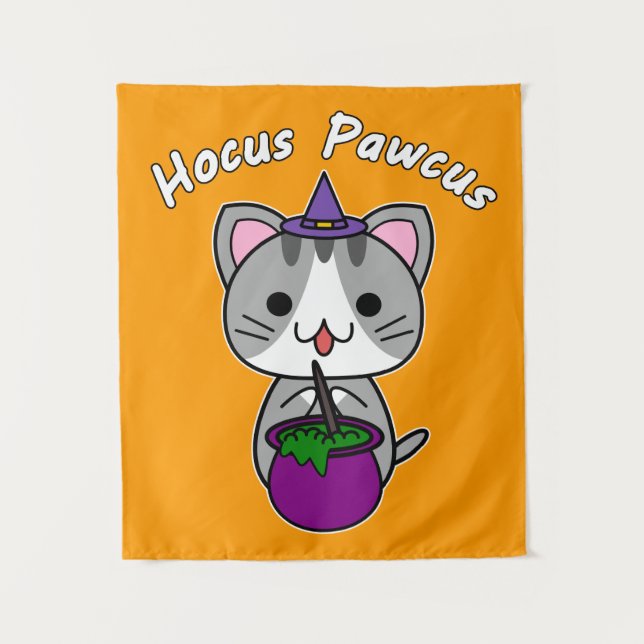Tapiz Hocus Pawcus - Gato Gris Tabby - Escritura Blanca (Anverso)