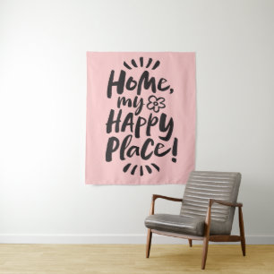Tapiz ¡HOGAR, mi lugar feliz! Letras rosadas acogedoras 