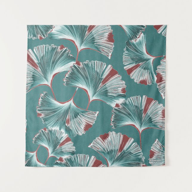 Tapiz Hoja de Ginkgo biloba, patrón de manteles. (Anverso)