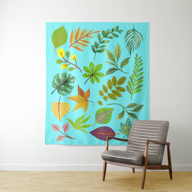 Tapiz Hojas botánicas costeras en Aqua Blue (In situ)