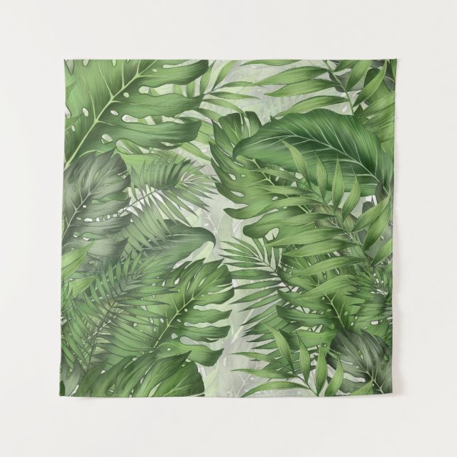 Tapiz Hojas de la selva tropical: fondo floral sin solda (Anverso)