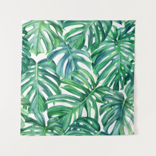 Tapiz Hojas de Monstera: Patrón de jungla acuarela.