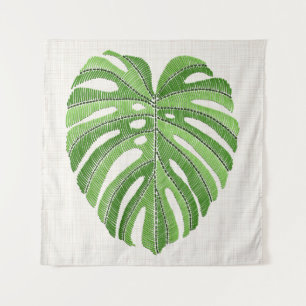 Tapiz Hojas de palma bordadas. Monstera Tropical Verde l
