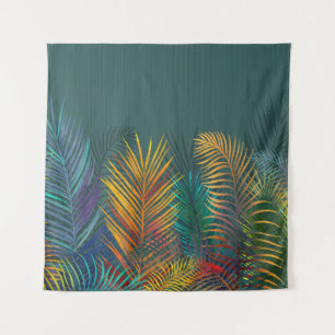 Tapiz Hojas de palma de color tropical. Hojas de neón ar