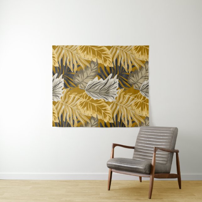 Tapiz Hojas de palma, tropicales, botánicas, selvas, bos (In situ (horizontal))