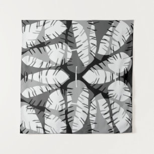 TAPIZ HOJAS DE PLÁTANO ABSTRACTAS NEGRO Y BLANCO