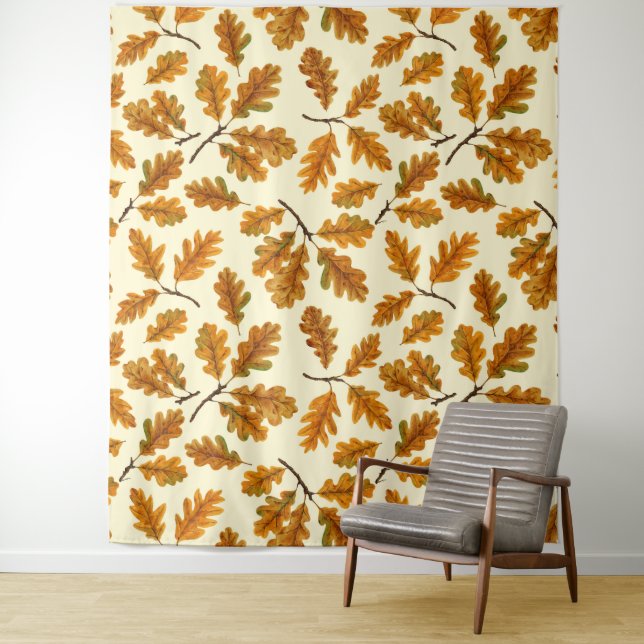 Tapiz Hojas de roble otoñales en blanco roto (In situ)