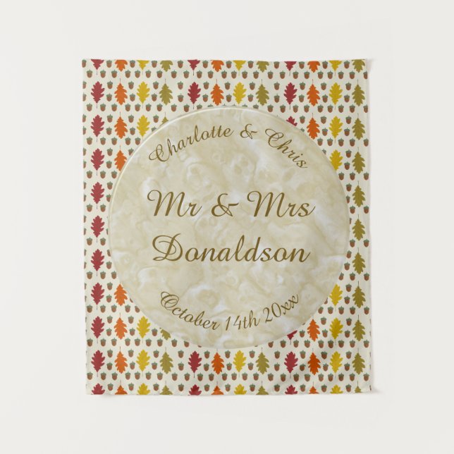 Tapiz Hojas de roble y maíz Personalizado Boda otoño (Anverso)