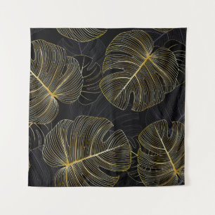 Tapiz Hojas doradas de monstera, floral romántico sin co