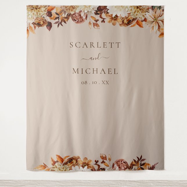 Tapiz Hojas Elegantes de Boda (Elegant Autumn Copper  Leaves Floral Wedding Tapestry by Painted Paperie
)