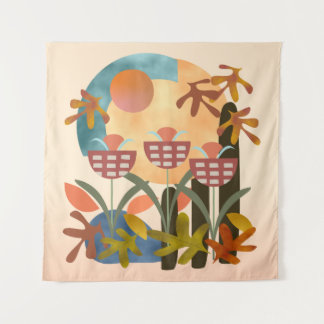 Tapiz Hojas en primera caída y ilustracion de flores mod