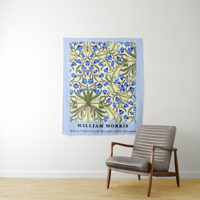 Tapiz Hojas florales azules modernas de William Morris (In situ)