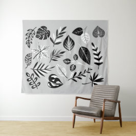 Tapiz Hojas Neutrales Botánicas Negras y Blancas - Gris
