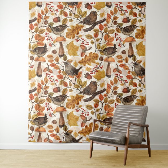 Tapiz Hojas otoñales, bayas, setas y venas (In situ)