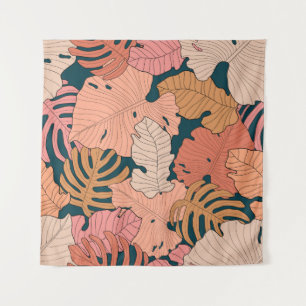 Tapiz Hojas rosadas, naranjas, amarillas de monstera y